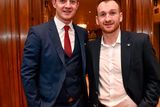 thumbnail: 22 December 2014; Galway hurler Joe Canning with Dundalk FC captain Stephen O'Donnell, during the Croke Park Hotel / Irish Independent Sportstar of the Year Luncheon 2014. The Westbury Hotel, Dublin. Picture credit: David Maher / SPORTSFILE