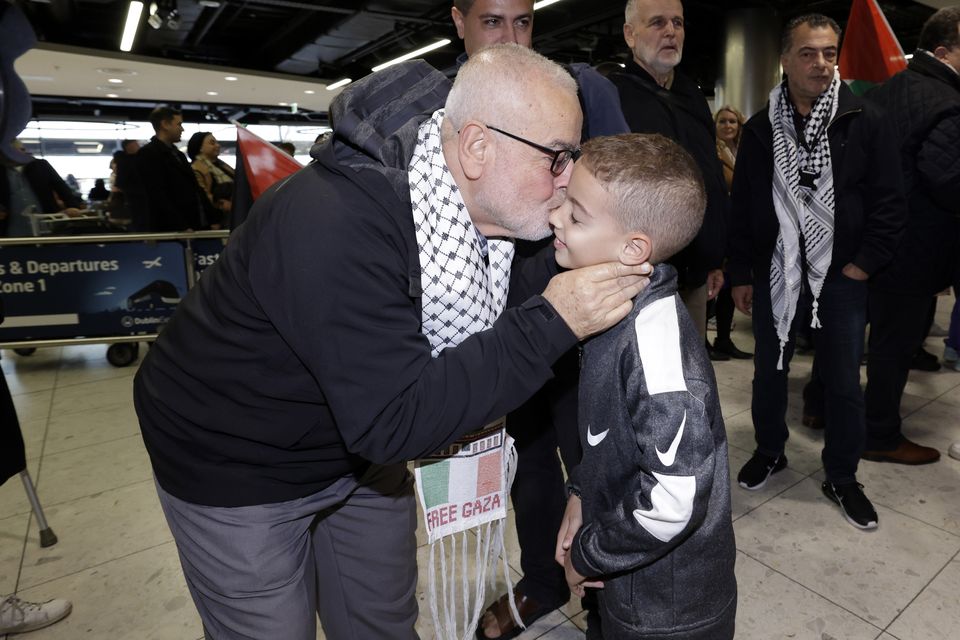  Dr. Sami Alagha, greets his grandson, Sami, at Dublin airport. PIC: Conor Ó Mearáin / Collins Photo Agency