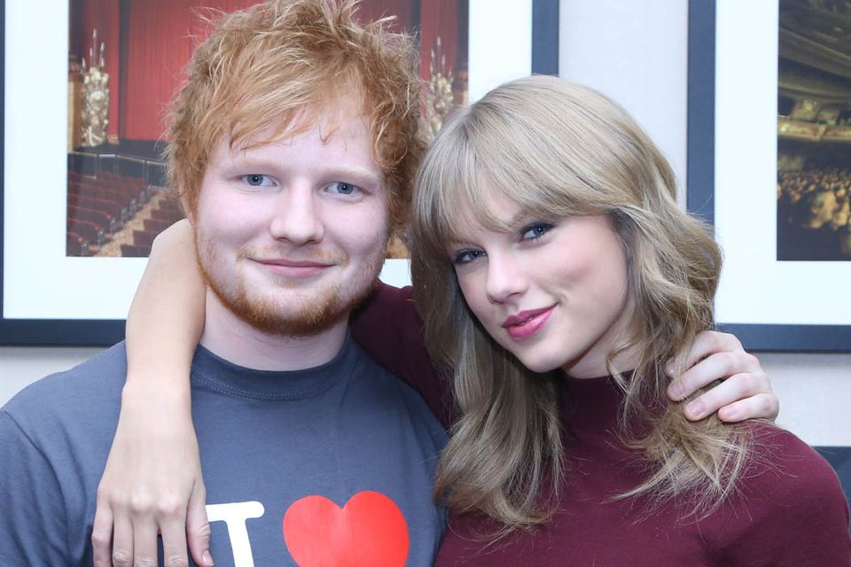Ed Sheeran poses with Taylor Swift