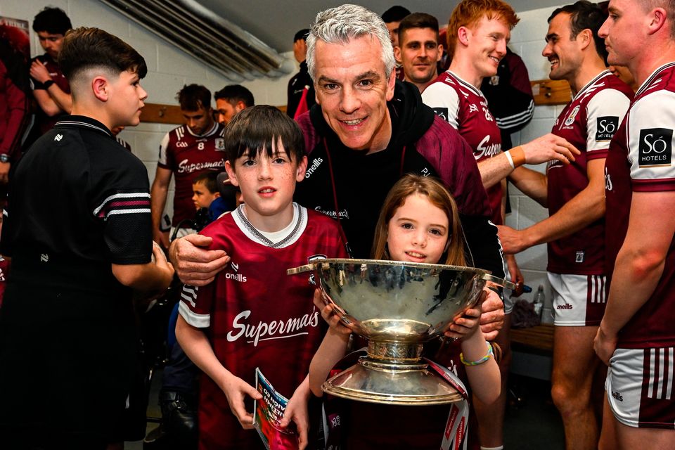 Galway manager Padraic Joyce celebrates with his children Jodie and Charlie