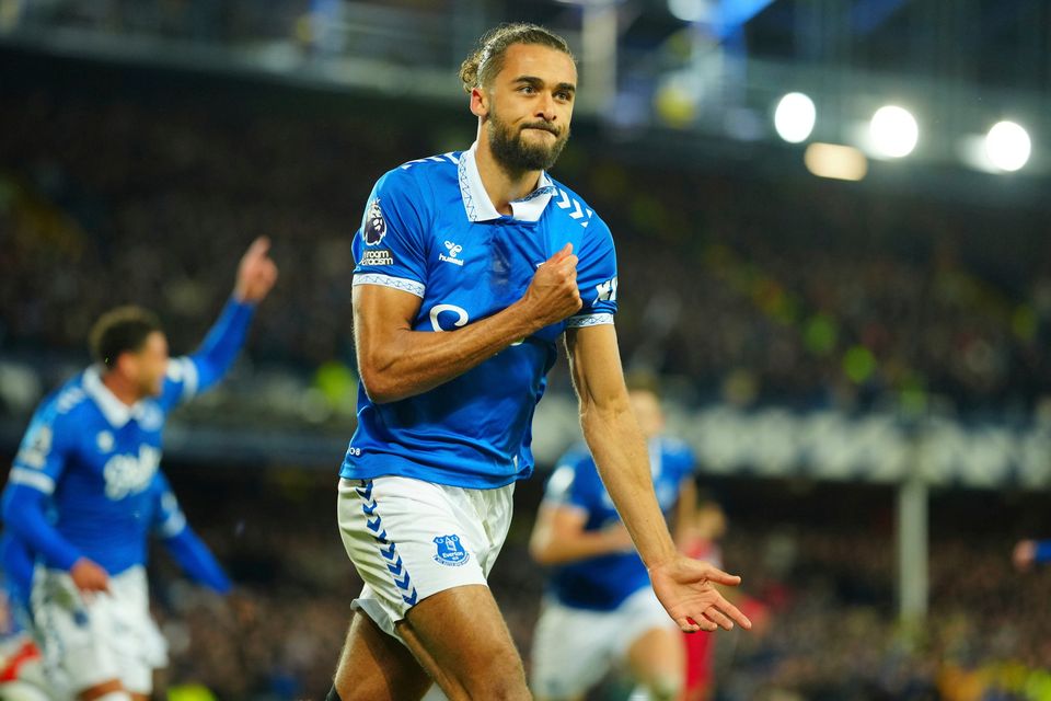 Everton's Dominic Calvert-Lewin celebrates after scoring his side's second goal during the Premier League win over Liverpool at Goodison Park