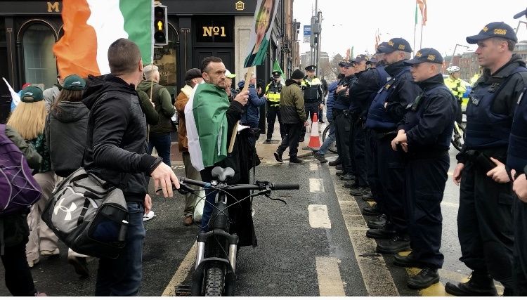 Gardaí formed a blockade stopping the protesters from accessing the parade route