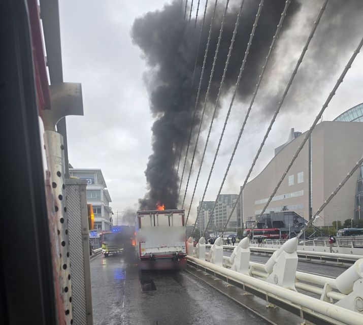 The blaze on the Samuel Beckett Bridge