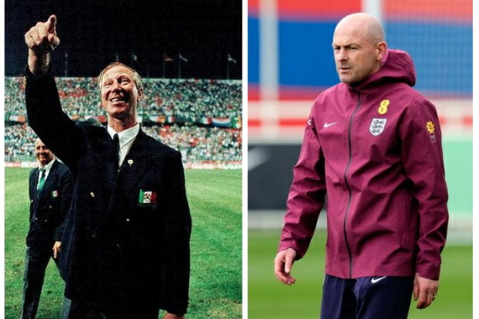 Former Ireland manager Jack Charlton and current England interim manager Lee Carsley. Photo: Photo by Ray McManus/Sportsfile and PA Media