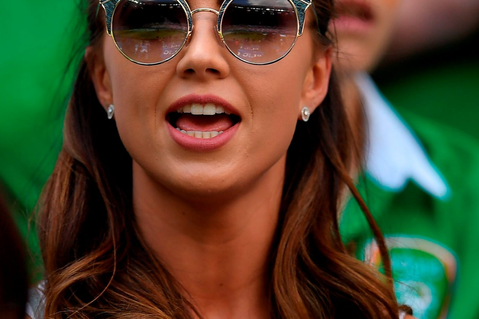 Robbie Brady’s girlfriend Kerrie Harris watches from the stands. Photo: Sportsfile