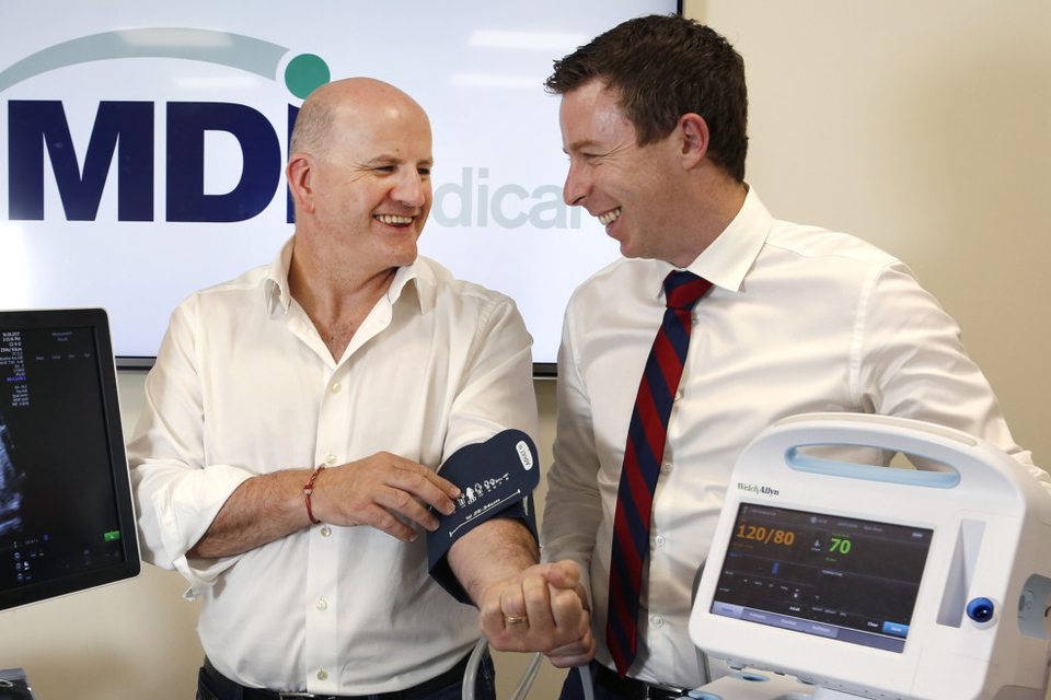 Sean Gallagher with John Lyng of MDI Medical.  Photo: Damien Eagers
