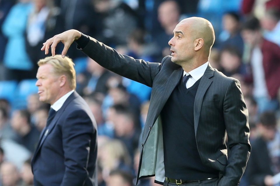 Pep Guardiola (right) faces his former team-mate Ronald Koeman on Monday