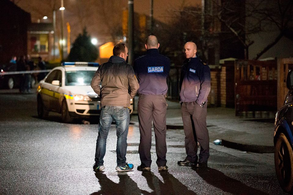 Gardai investigate the shooting of a man near Balbutcher Road in Ballymun in Dublin. Picture: Arthur Carron