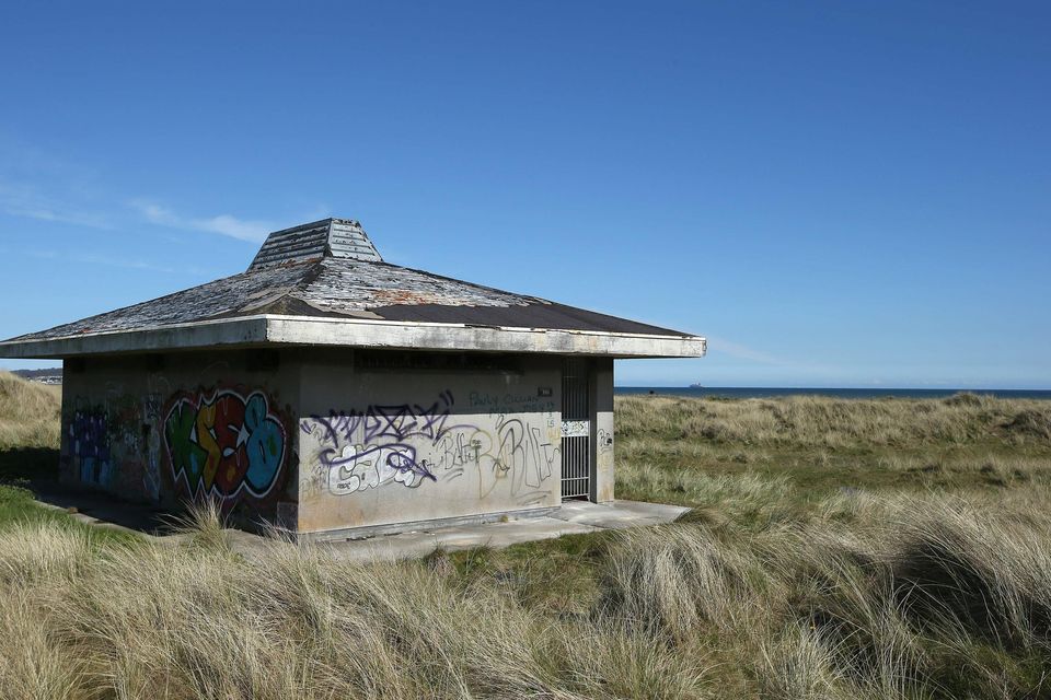 One of two abandoned buildings in the dunes at Dollymount Strand. The smaller shelter nearby was recently demolished due to anti-social behaviour and littering