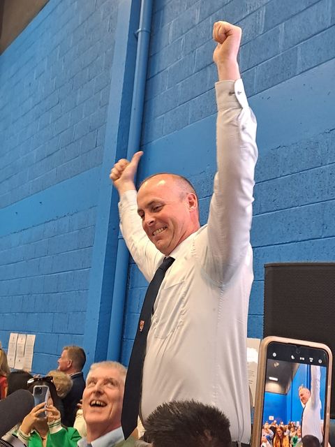 PJ Murphy celebrating after being elected at the first count