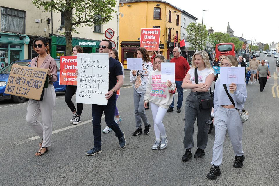 Parents Unite for Respite protest on Gorey's main street on Friday. Pic: Jim Campbell