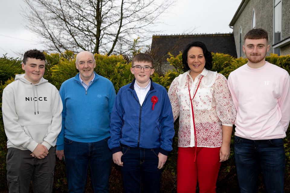 Scoil Mhuire Horeswood confirmation. From left; Mark, Danny, Daniel, Orla and Cormac Shannon from Aclare. Photo; Mary Browne