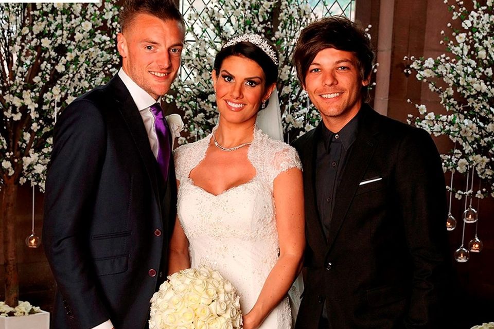 One Direction's Louis Tomlinson (right) attending the wedding of Leicester City and England player Jamie Vardy to Rebekah Nicholson. Picture: Hello!/PA Wire