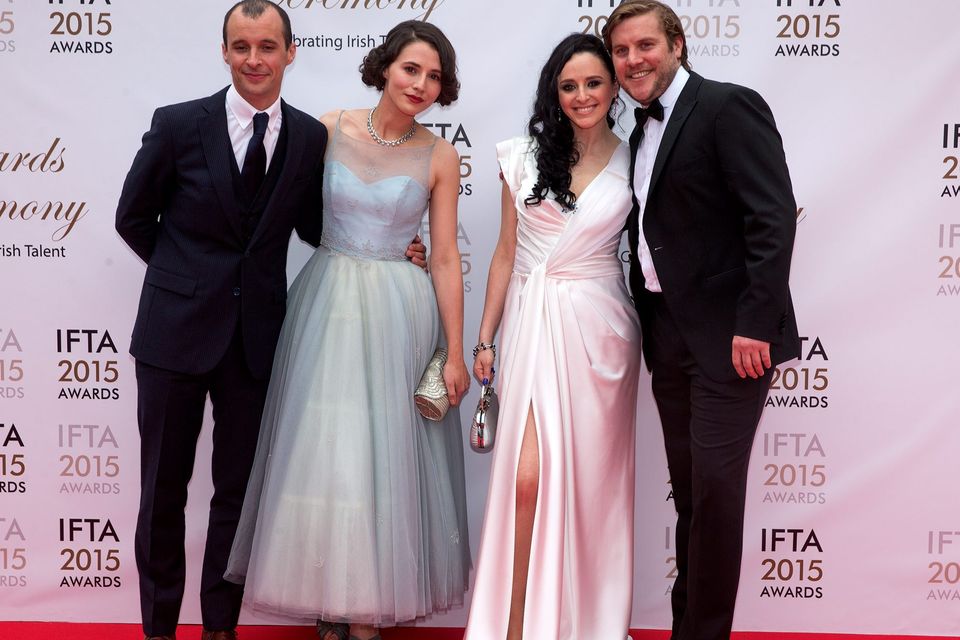 Tom Vaughan Lawlor, Charlie Murphy, Mary Murray and Peter Coonan on the red carpet at the IFTA Awards at the Mansion House in Dublin