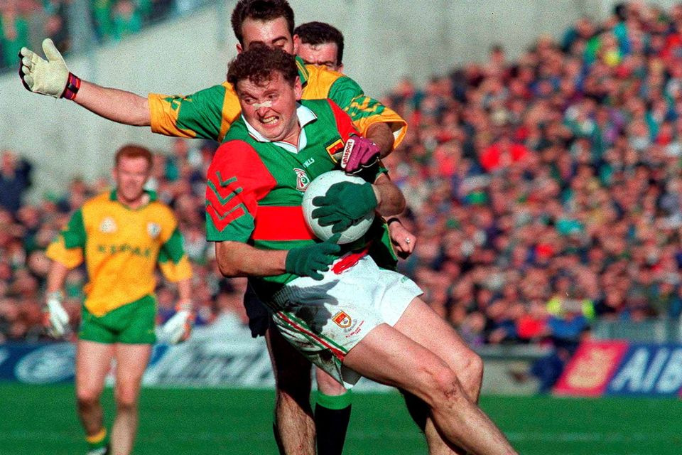 Anthony Finnerty in action for Mayo against Meath’s Paddy Reynolds during the 1996 All-Ireland SFC final replay at Croke Park. Photo: Sportsfile