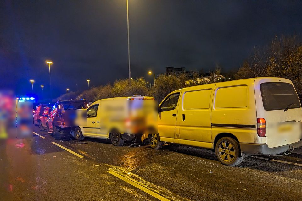 A seven vehicle road traffic collision on Dublin's M50 pic: @DubFireBrigade