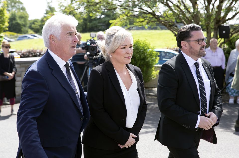 Michelle O'Neill arriving at Tommie Gorman's funeral at Our Lady Star of the Sea Church in Ransboro, Sligo. Photo: Carl Brennan