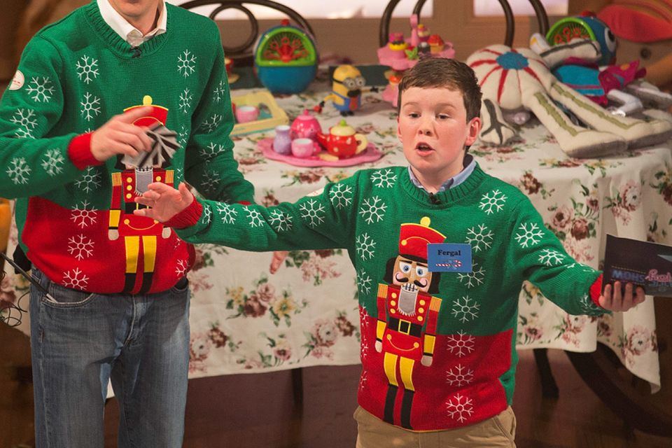 Fergal Smith from Cavan (11) and Ryan Tubridy on the Late Late Toy Show