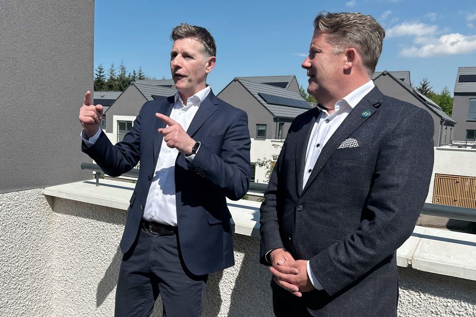 Architect Dermot Bannon (left) and Housing Minister Darragh O'Brien during the launch of a property development in Hollystown, Dublin. Cillian Sherlock/PA Wire