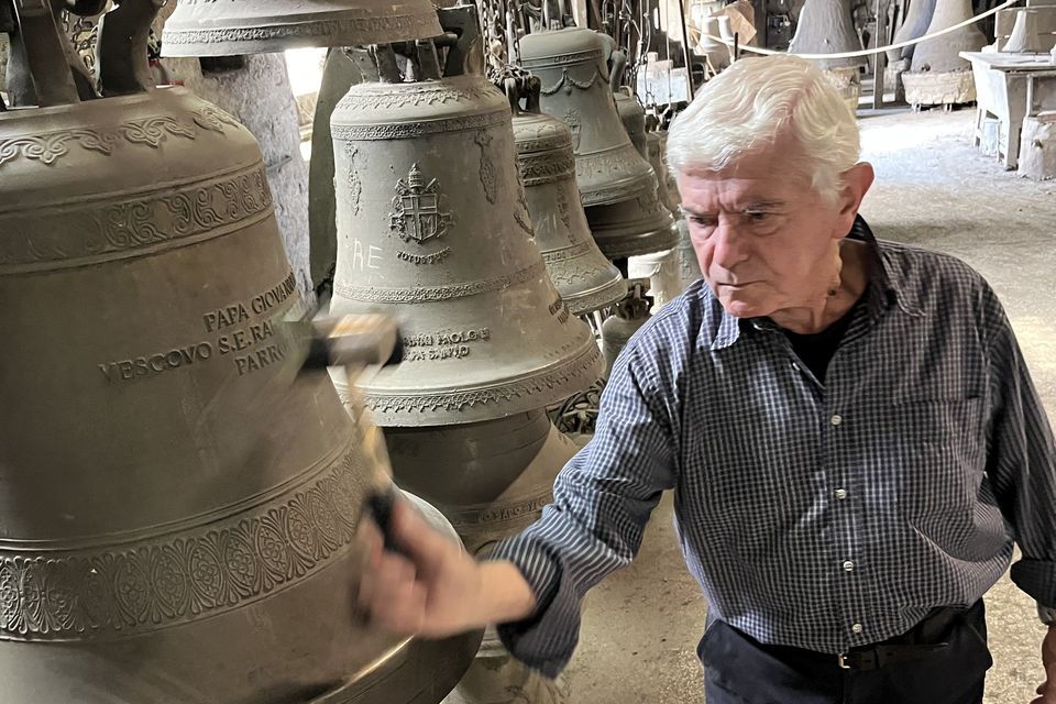 An employee at the Marinelli bell foundry, in Agnone. Photo: Chico Harlan/The Washington Post