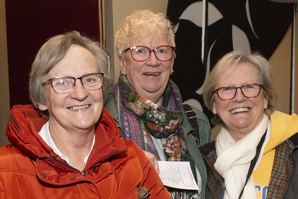 Ann Kirwan, Bridget Kirwan and Joanna Duggan enjoying a night of drama at the South Wicklow Drama Festival in St Brigid's Hall, Carnew.