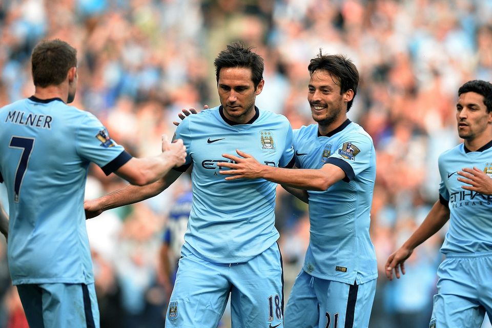 Manchester City's Frank Lampard celebrations are low key after scoring against his old club Chelsea last September