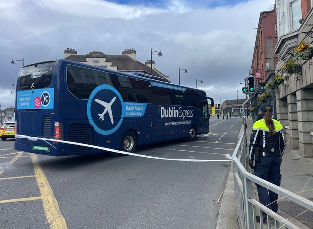 Gardai at the scene of serious crash involving bus and pedestrian in Dublin