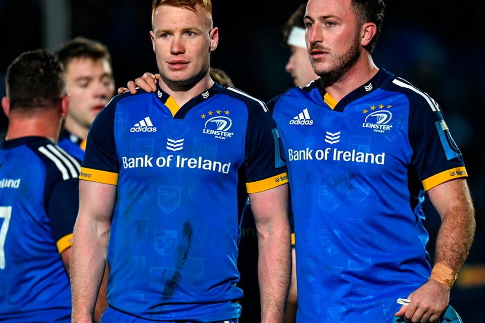 Ciarán Frawley and Will Connors of Leinster