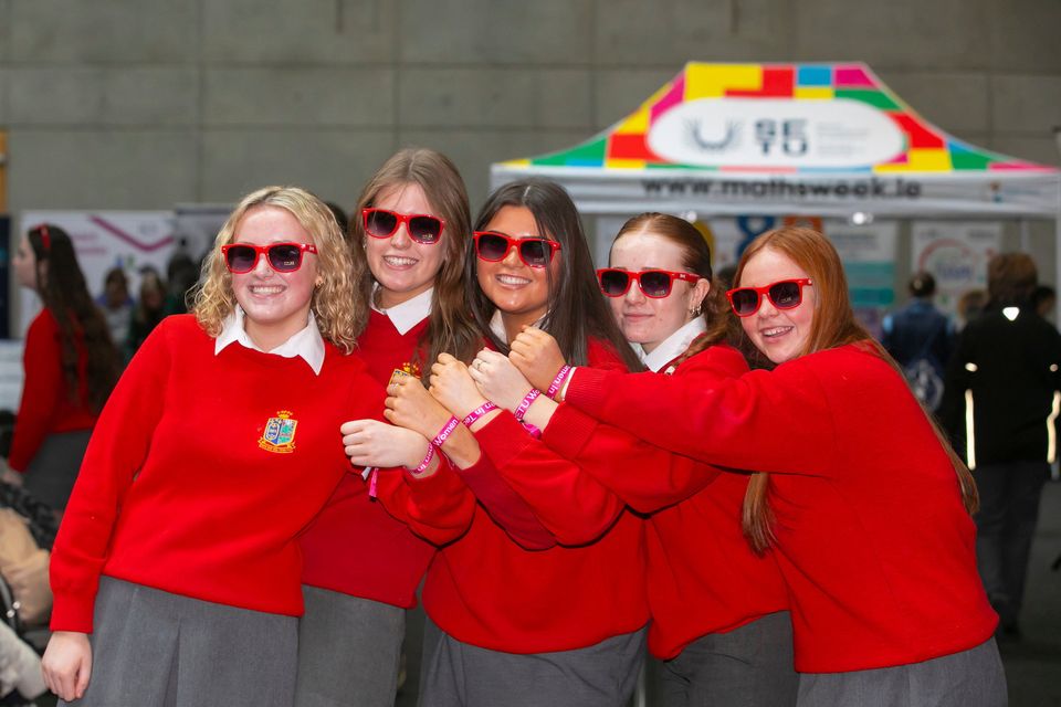 St Angela's Ursuline secondary school students, Grace Gaffney, Lucy Mulhall, Emily Wymberry, Ruby Murphy, and Anna O’Neill pictured at South East Technological University’s (SETU) fifth annual Women in Technology event at the SETU Arena in Waterford.