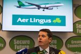 thumbnail: Transport Minister Paschal Donohoe in a press conference on the new Aer Lingus deal tonight. Photo: Fergal Phillips.