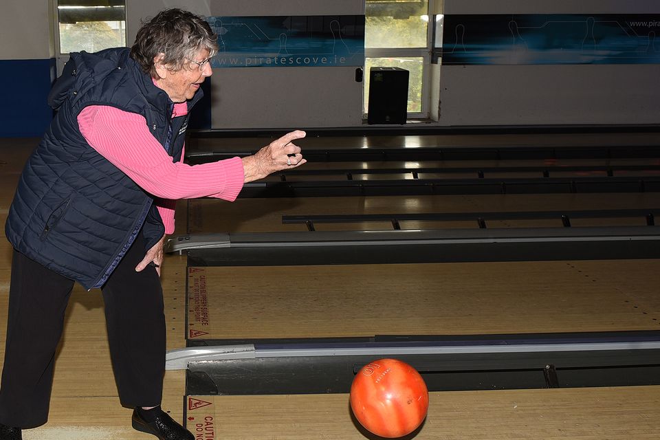 Teresa Henshaw enjoying a game of bowling during the Riverchapel / Courtown Ladies Club's outing at Pirate's Cove on Tuesday. Pic: Jim Campbell