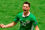 thumbnail: Wes Hoolahan wheels away to celebrate his stunning goal against Sweden at the Stade de France yesterday. Photo: Paul Mohan/Sportsfile