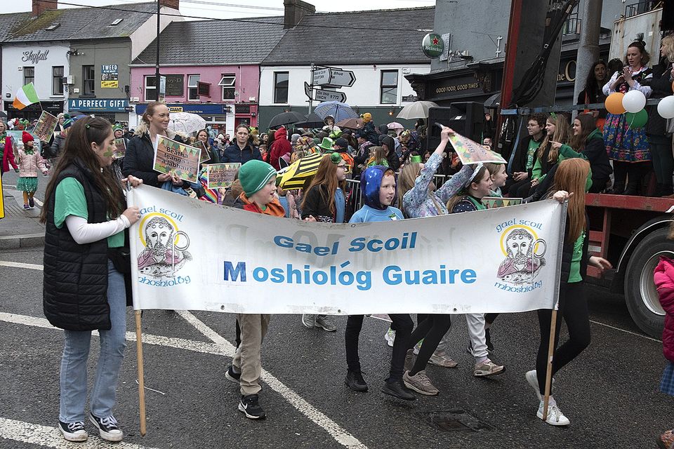 Gael Scoil Moshiológ Guaire in the St Patrick's Day parade in Gorey. Pic: JIm Campbell