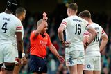 thumbnail: Referee Freddie Steward of England receives a red card from referee Jaco Peyper during the Six Nations defeat to Ireland