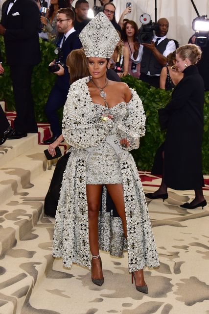 Rihanna attends the Heavenly Bodies: Fashion & The Catholic Imagination Costume Institute Gala at The Metropolitan Museum of Art on May 7, 2018. Photo by Sean Zanni/Patrick McMullan via Getty Images