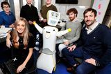 thumbnail: Stevie The Robot at the Robotics and Innovation Lab (RAIL) at TCD with his team (from left), Dr Michael Culligan, Niamh Donnelly, Andrew Murtagh, Eamonn Burke, Cian Donovan and Prof Conor McGinn. Photo by Steve Humphreys