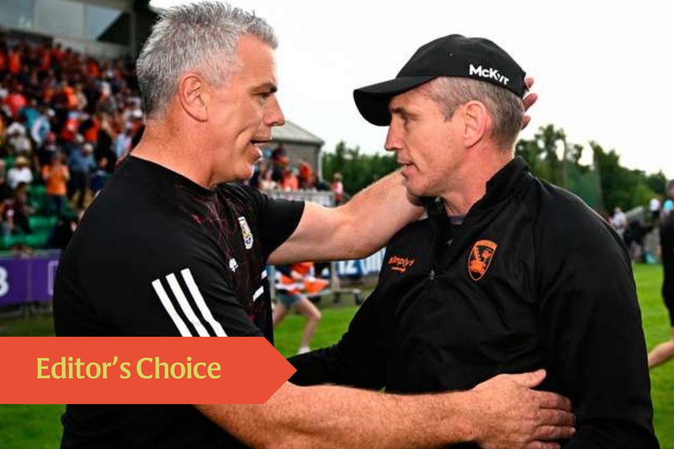 Galway manager Pádraic Joyce and Armagh manager Kieran McGeeney. Photo: Harry Murphy/Sportsfile