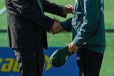thumbnail: Giovanni Trapattoni greets FAI chief John Delaney during squad training ahead of their 2014 FIFA World Cup Qualifier Group C game against Sweden