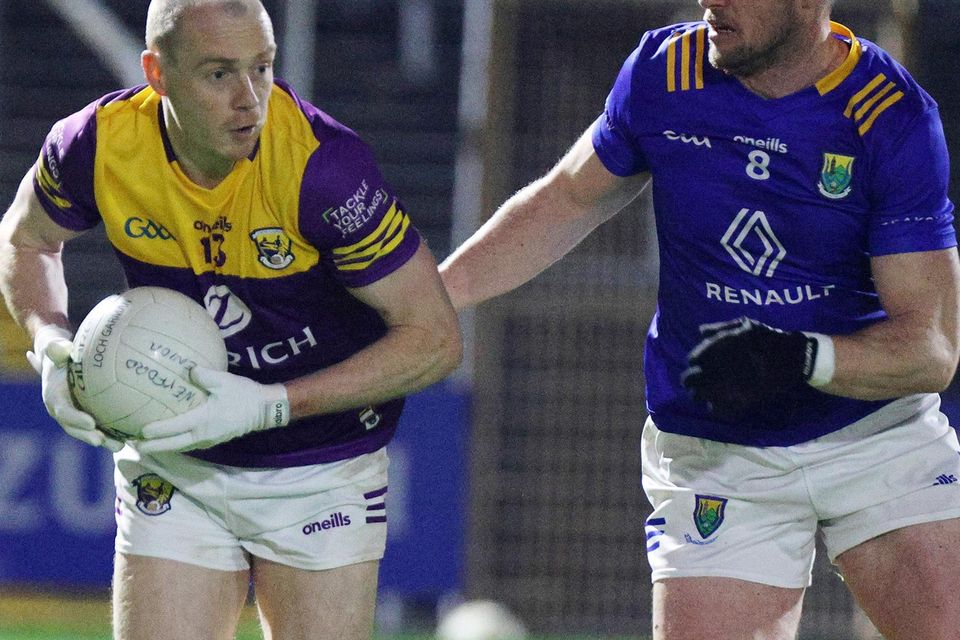 Wexford's Kevin O'Grady has Wicklow's Dean Healy for company.