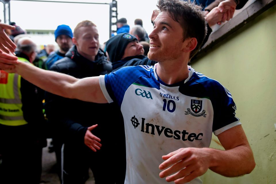 Monaghan's Dessie Mone is applauded down the tunnel in Austin Stack Park