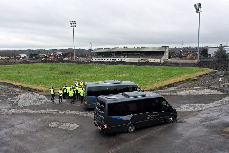 A delegation from UEFA visiting Casement Park. Pic: Pacemaker Belfast