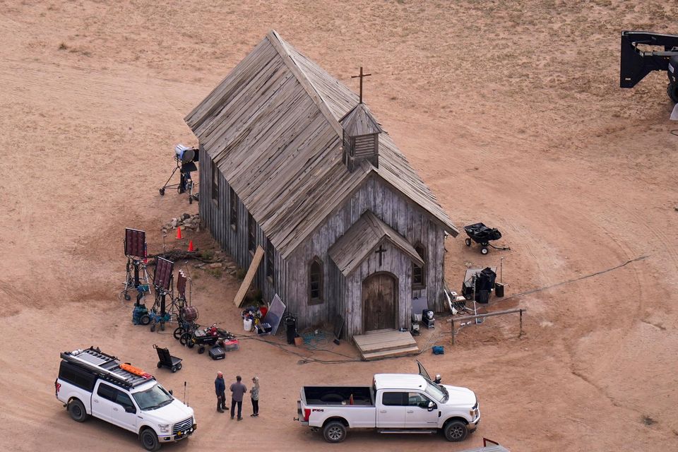Aerial photo showing the movie set of Rust at Bonanza Creek Ranch in Santa Fe (Jae C Hong/file/AP)