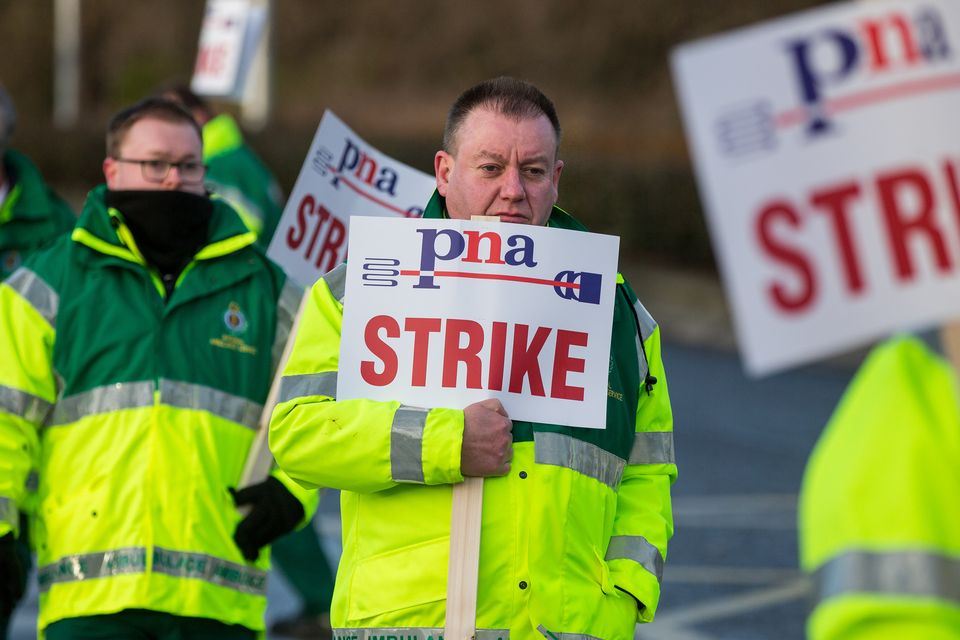 PNA members working in the ambulance service picketing at the Dublin South central ambulance station on Davitt Road, Dublin
Pic:Mark Condren