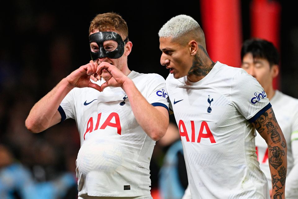 Dejan Kulusevski of Tottenham Hotspur celebrates after scoring the