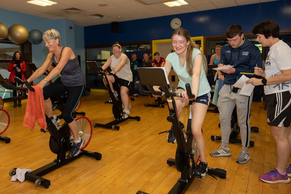 Kathleen Fitzgerald and Elma Cremin taking part in the Killarney Triathlon Club fundraiser in aid of Kerry Stars Special Olympics Club in the Killarney Sports and Leisure Centre on Saturday. Photo by Tatyana McGough.