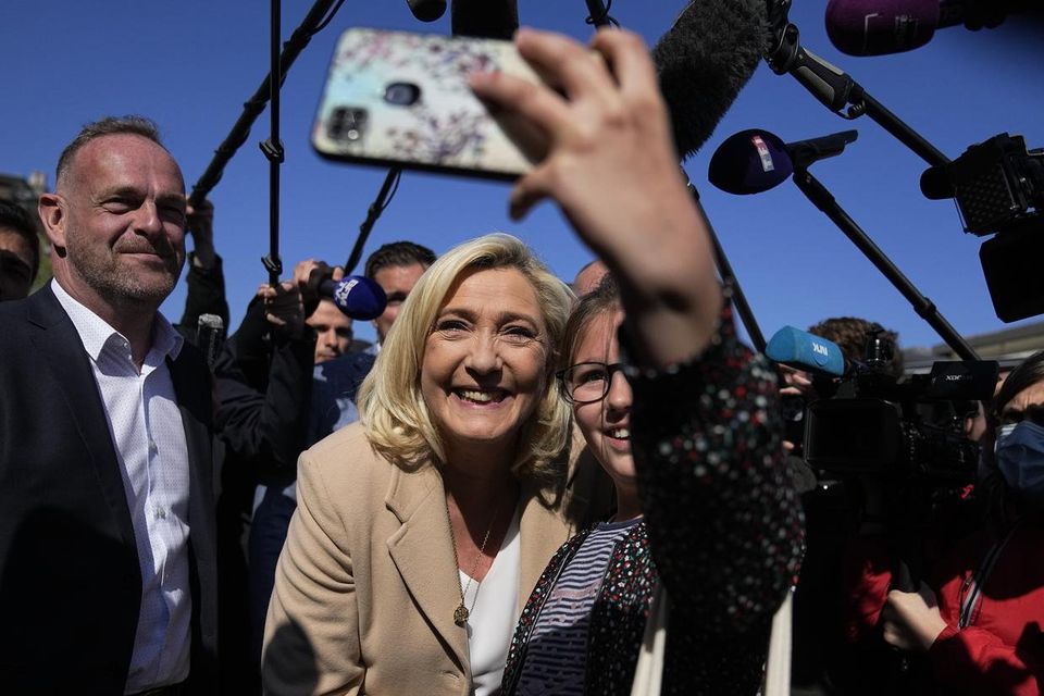 Marine Le Pen campaigning on Friday in Etaples, northern France. Her National Rally party can now claim to be the second most popular political movement in France. Photo: Michel Euler/AP