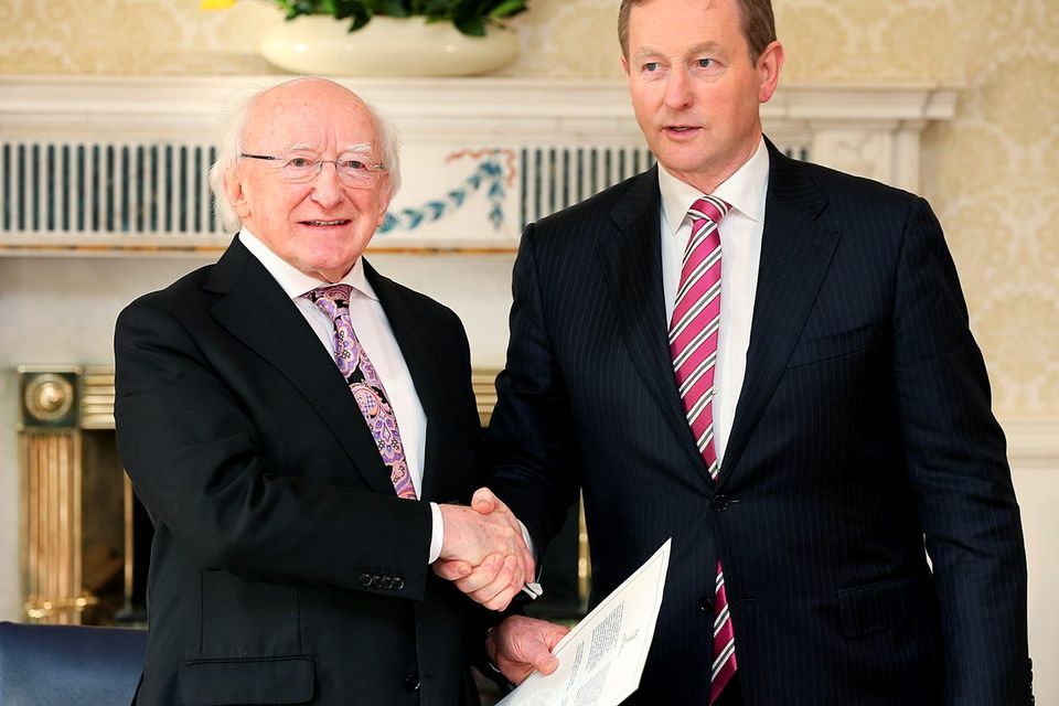 President Michael D. Higgins and Taoiseach Enda Kenny at the Aras An Uachtarain where the Dail was dissolved. Photo: Steve Humphreys