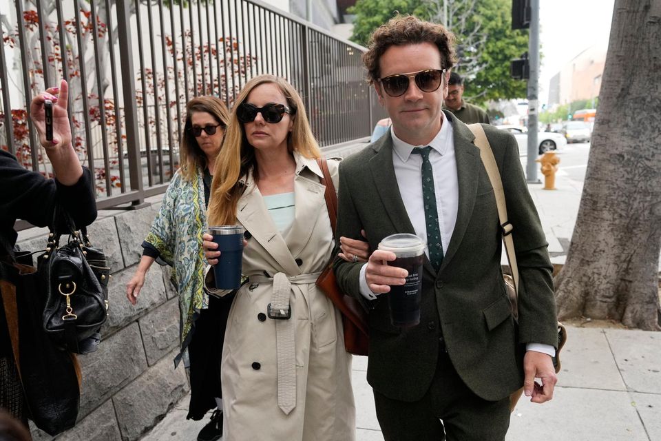 Danny Masterson, right, and his wife Bijou Phillips arrive for closing arguments in his second trial Photo: AP Photo/Chris Pizzello