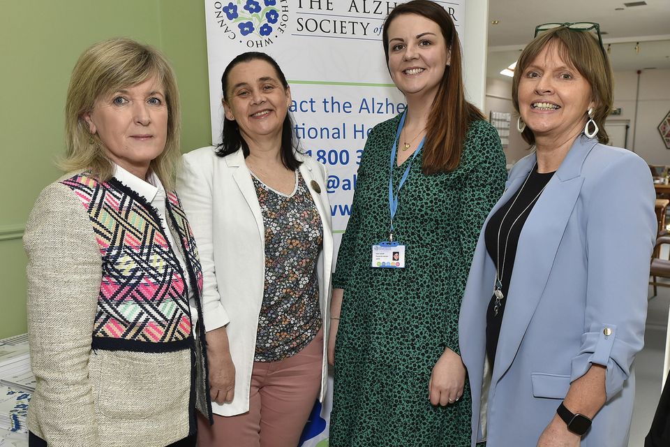 Pictured at the Tea Day for Wicklow Dementia Support and The Alzheimers Society of Ireland in Carnew Community Care, Carnew on Thursday were Kathleen Mulhall, Anne Kavanagh (Manager, Carnew Community Care), Kate Carroll (The Alzheimers Society of Ireland) and Rena Byrne. Pic: Jim Campbell