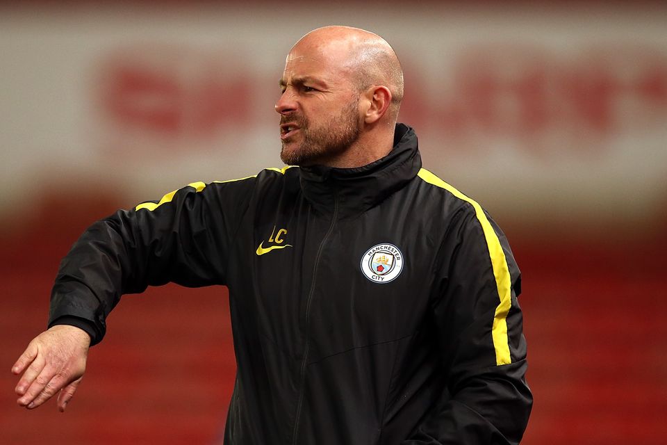 Manager of Manchester City Lee Carsley  during the FA Youth Cup Semi Final second leg match between Stoke City and Manchester City at Bet365 Stadium on April 3, 2017 in Stoke on Trent, England.  (Photo by Jan Kruger/Getty Images)